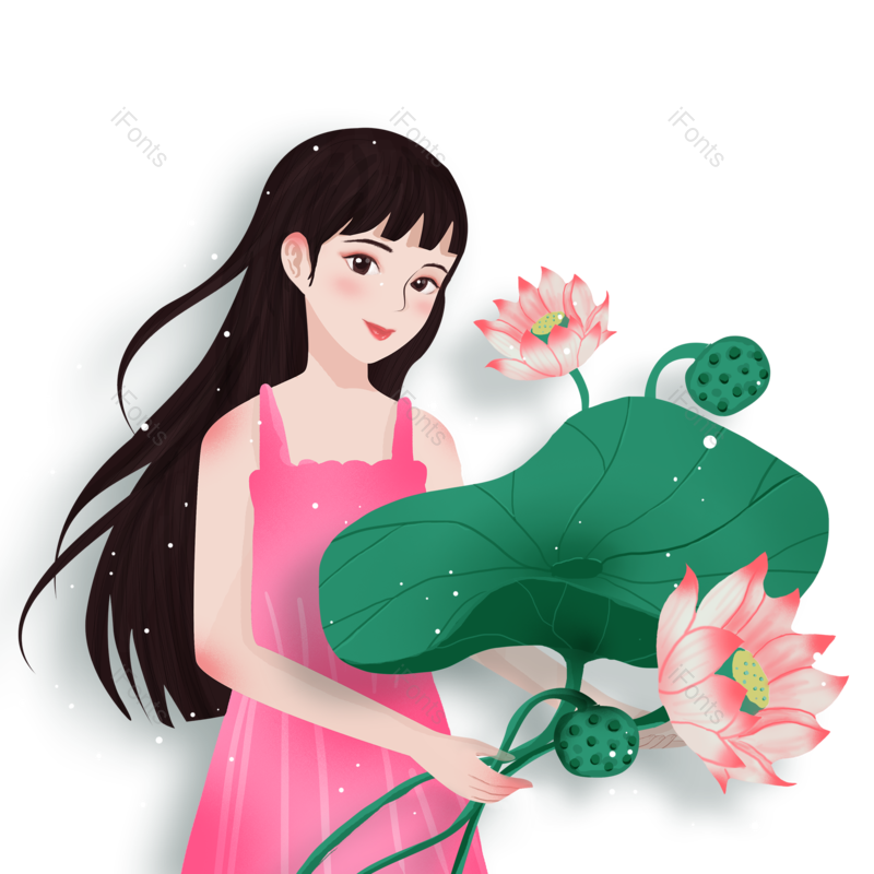 夏至图片,荷花元素,夏天PNG,插画免抠素材